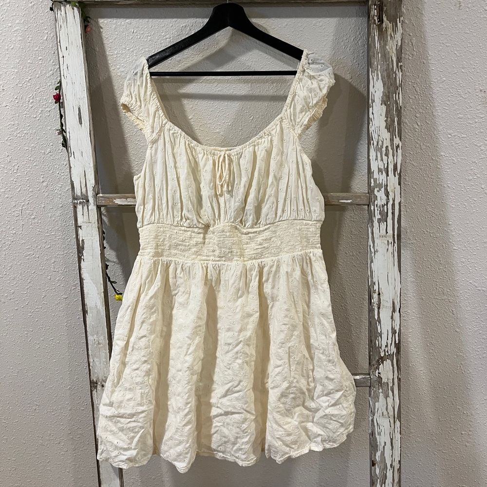 Old Navy Ivory Midi Dress with Puff Sleeves